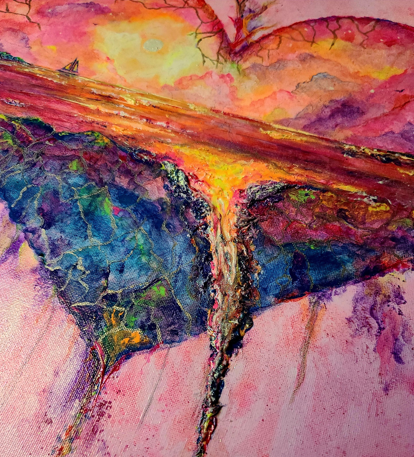 Holiday On The Horizon Collection - Always In My Heart Original 16x20 Acrylic on Raised Cotton Canvas, Textured, Illuminated Glow Effect, Archivable Satin Finish