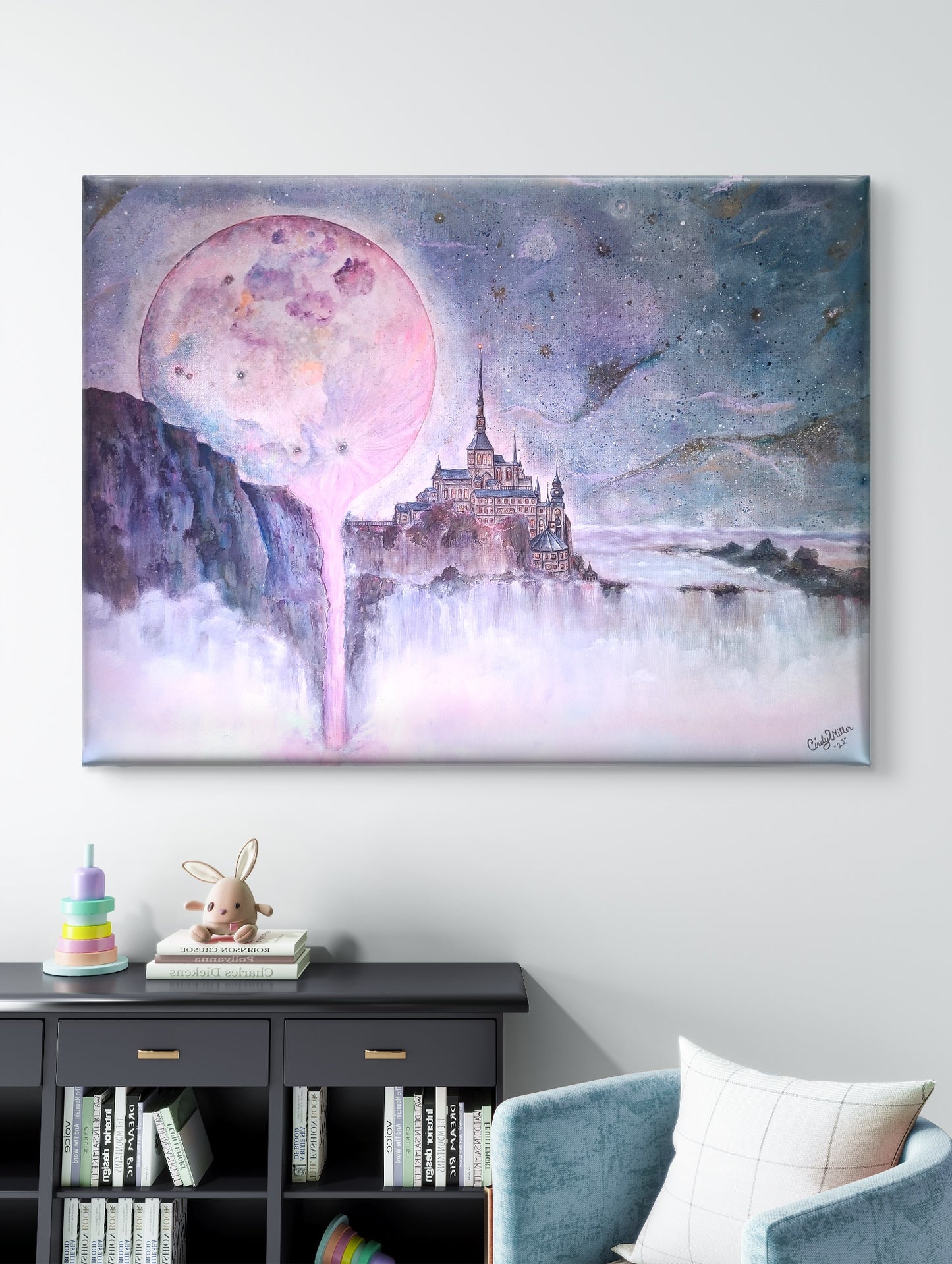 Dreams To Reality Collection - Medieval Moonlight Original 30x40 Acrylic on Raised Cotton Canvas, Textured, Illuminated Glow Effect, Archivable Satin Finish (Copy)