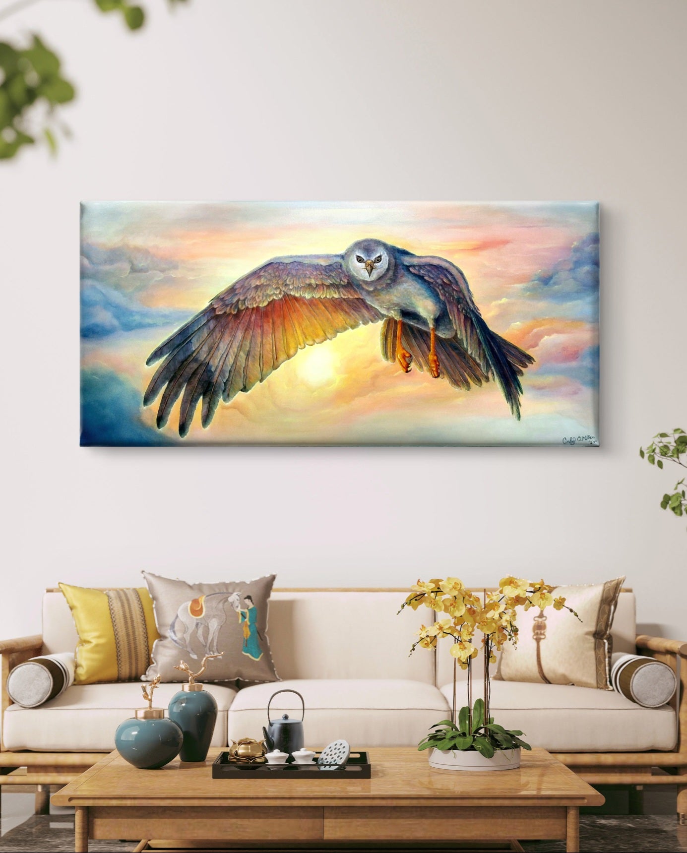Wakulla River Collection - The Faithful Guardian Original 24x48 Acrylic on Raised Cotton Canvas, Gold Leaf Embelished Eyes, Archivable Satin Finish