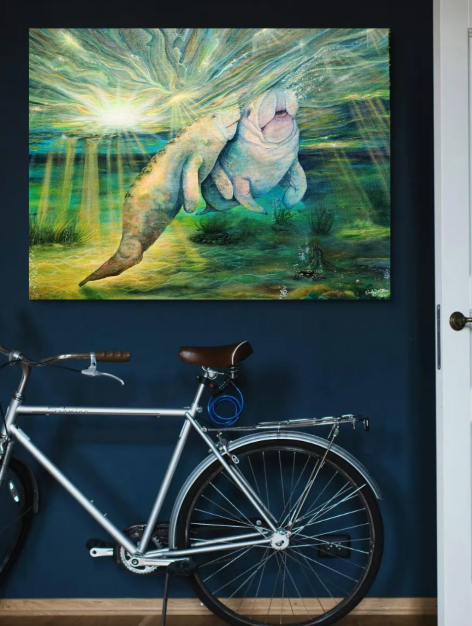 Wakulla River Collection - Majestic Manatees Original 30x40 Acrylic on Raised Cotton Canvas, Archivable Satin Finish