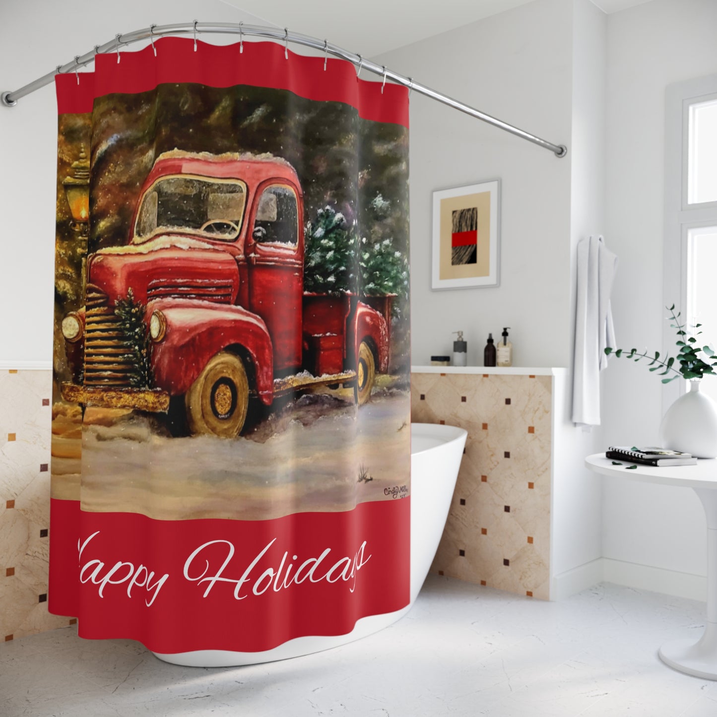 Shower Curtains Christmas Truck Design