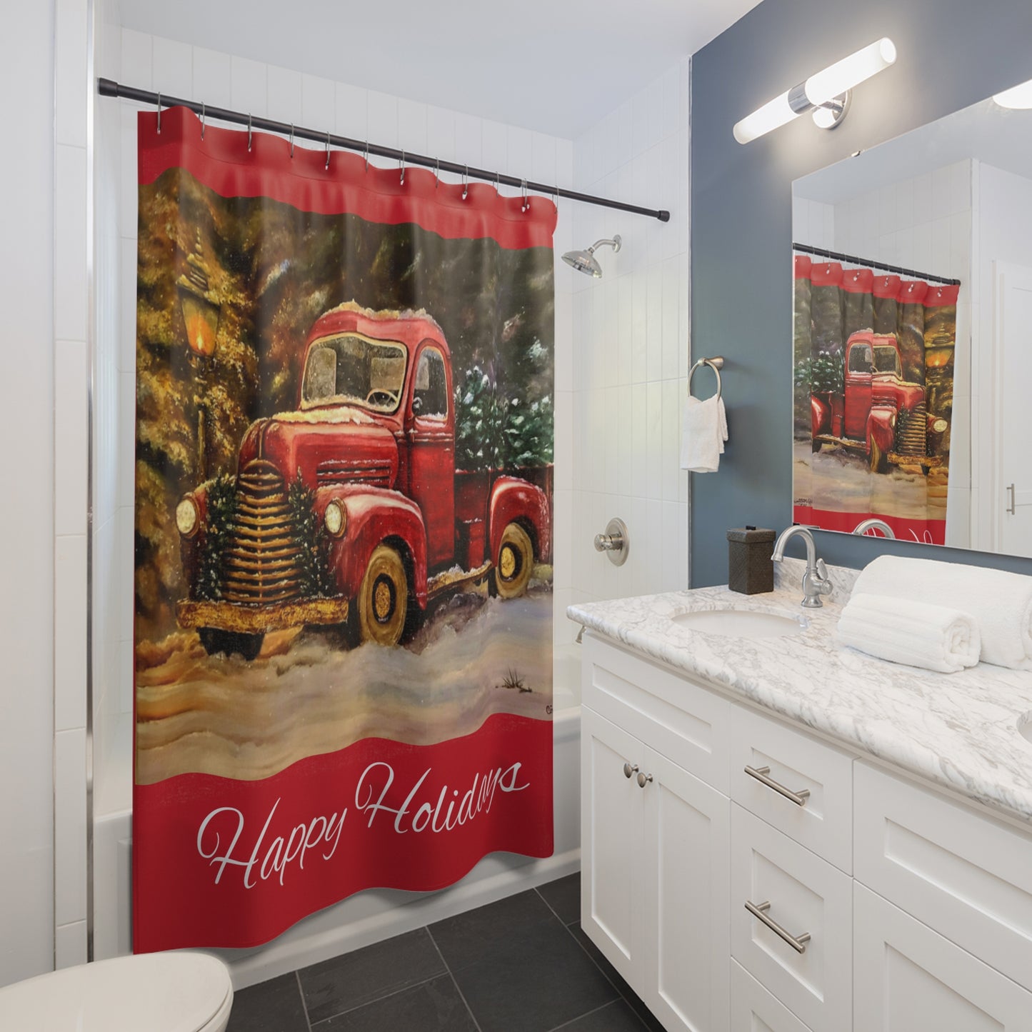 Shower Curtains Christmas Truck Design